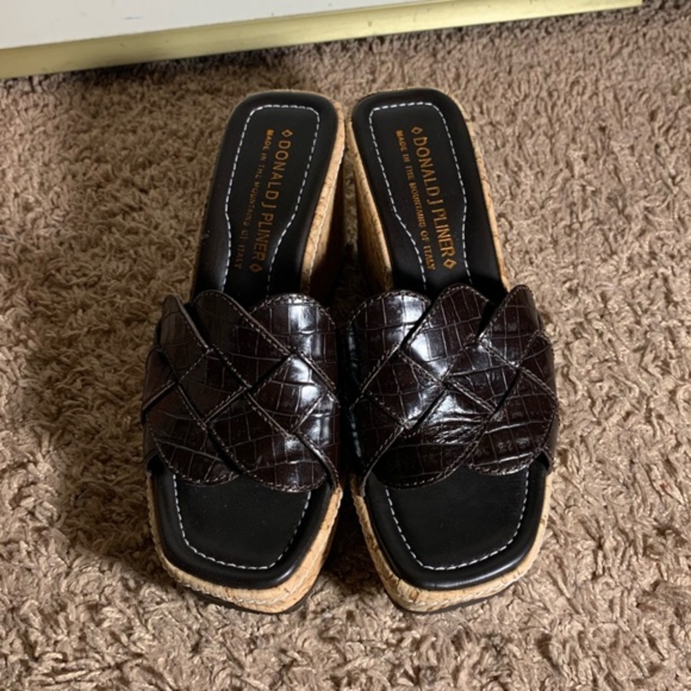 Donald J Pliner Chocolate Brown Cork Wedge Sandals